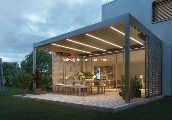 Teras Taman Luar Ruangan Gazebo Jendela Aluminium Bermotor Populer Pergola